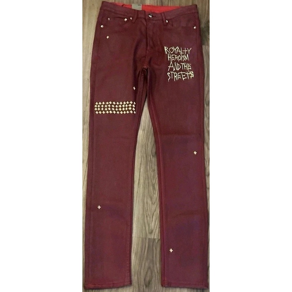 NWT Ksubi Jeans Mens 30x31 Chitch Wax Red Embroidered Royalty Heroism Basquiat